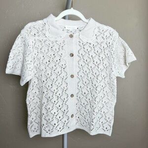 Rebellion Women’s Short Sleeve Button Cardigan Medium in White